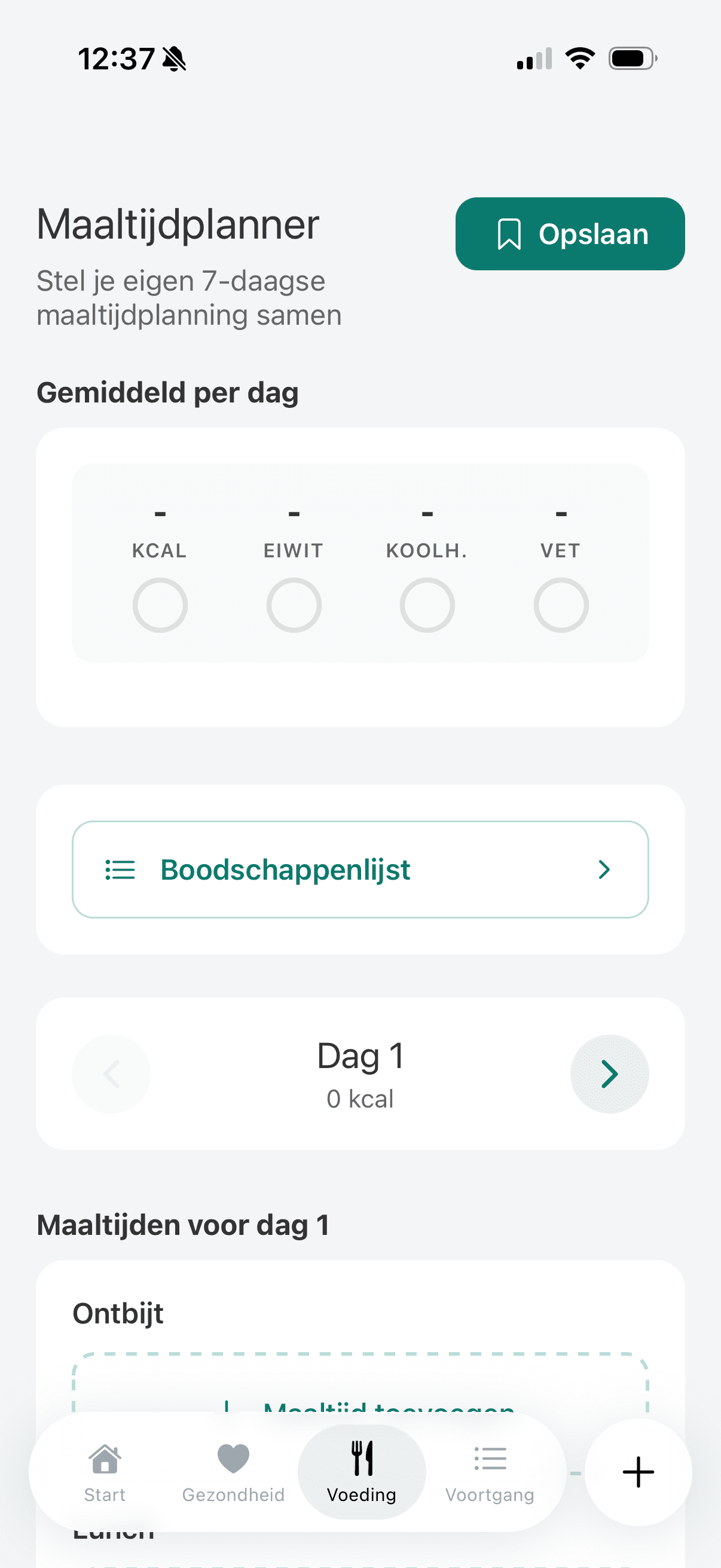De maaltijdplanner met een weekindeling en toegang tot de boodschappenlijst
