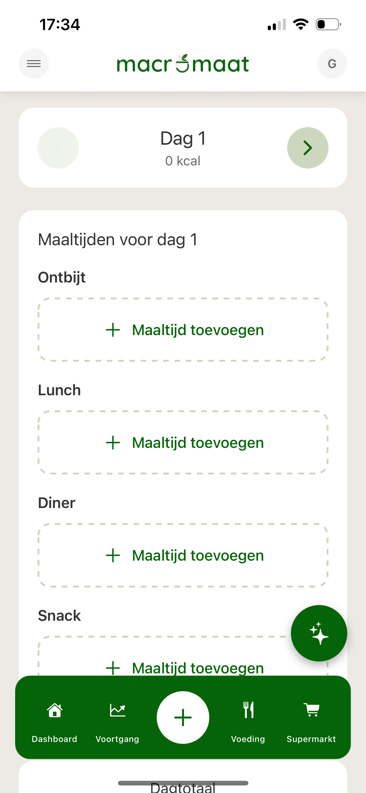 Maaltijdplanner stap 2: maaltijden per dag invullen