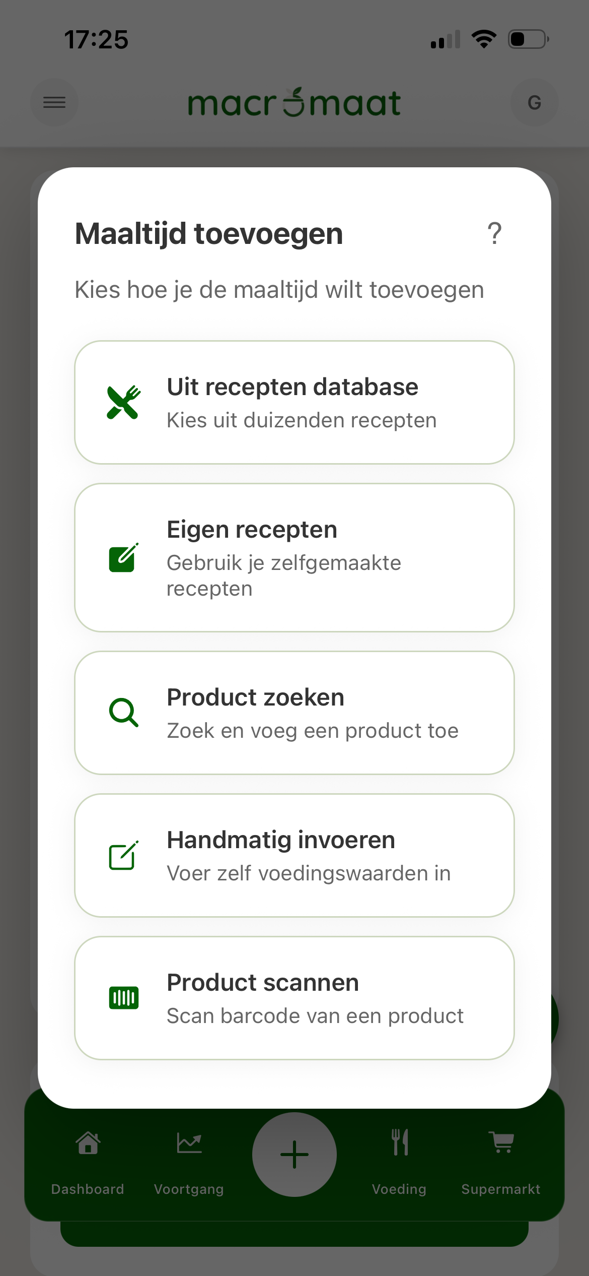 Maaltijdplanner stap 3: maaltijd toevoegopties kiezen