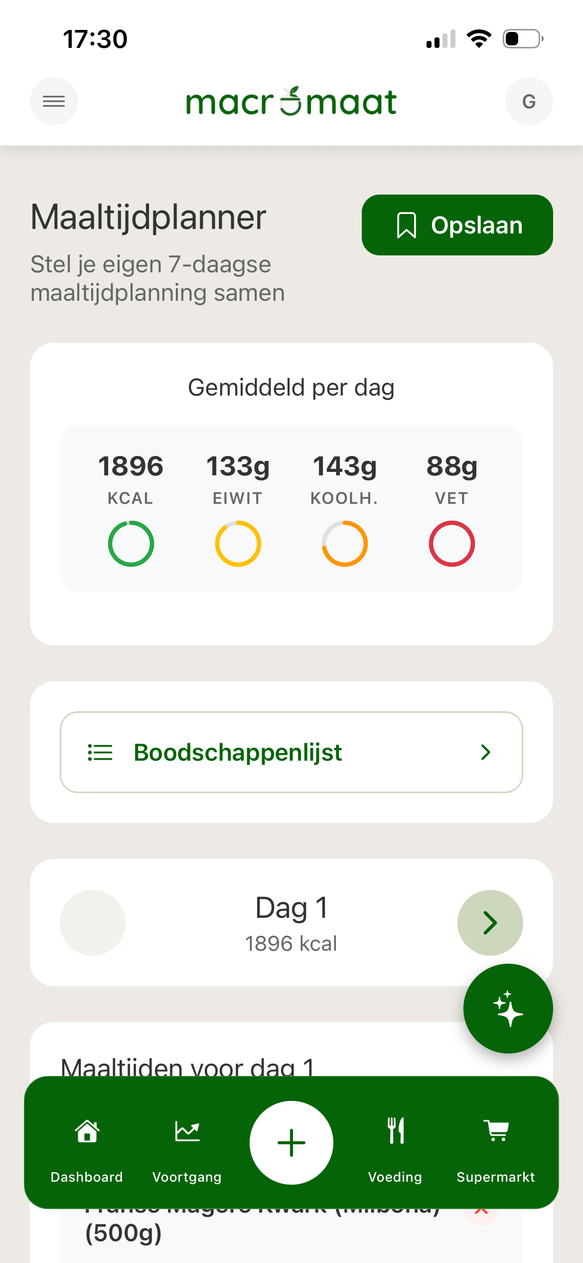 Maaltijdplanner stap 5: macro's controleren en opslaan