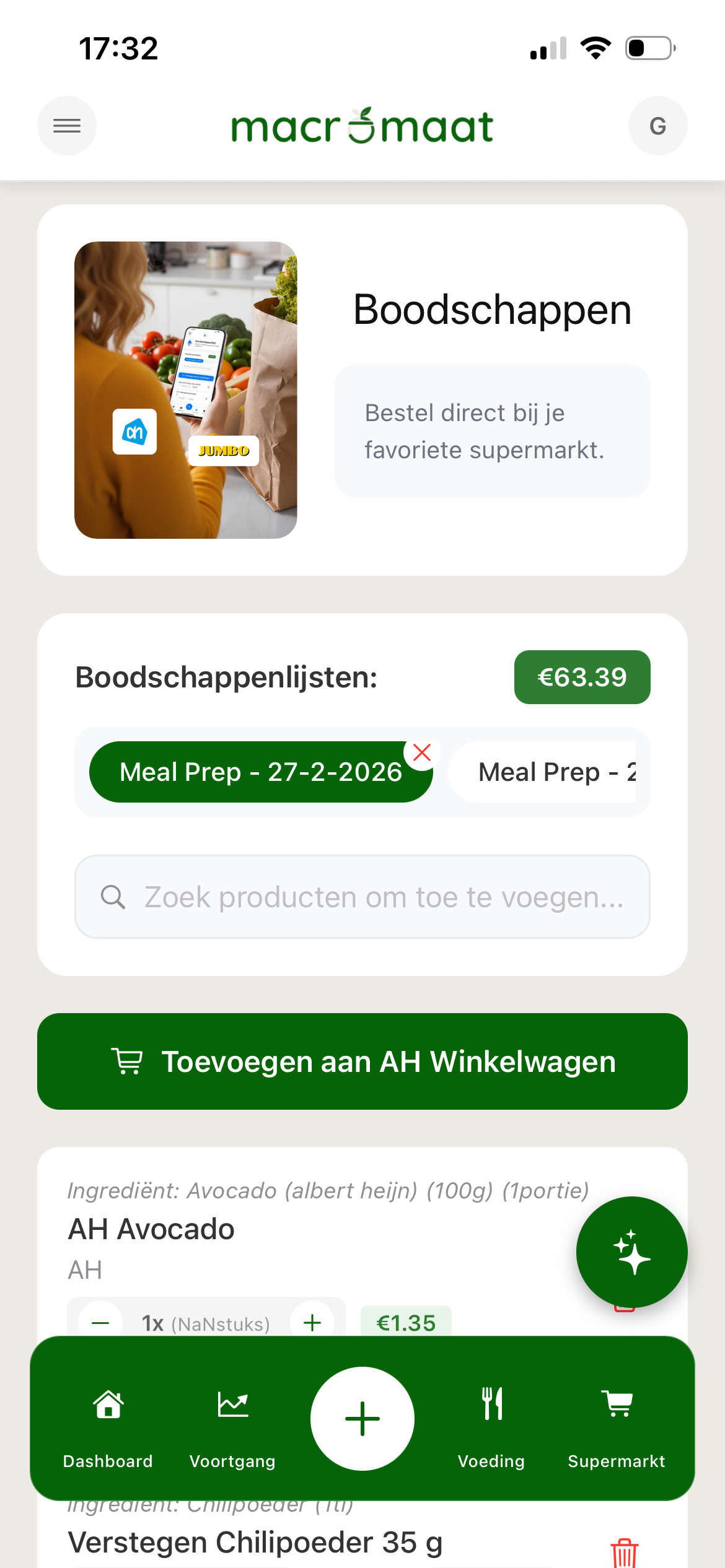 Maaltijdplanner stap 7: producten matchen en winkelwagen