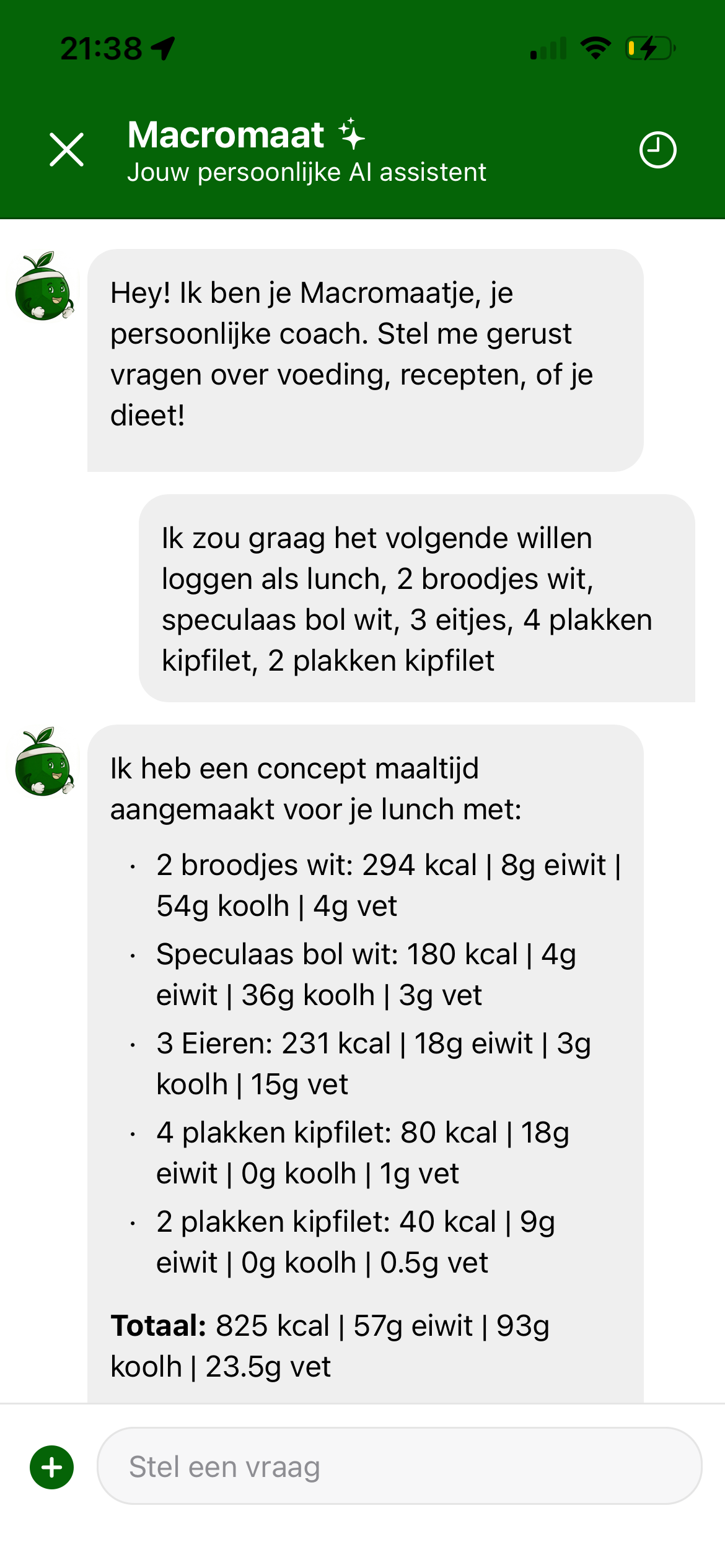 Macromaat AI chat interface met persoonlijke voedingscoach