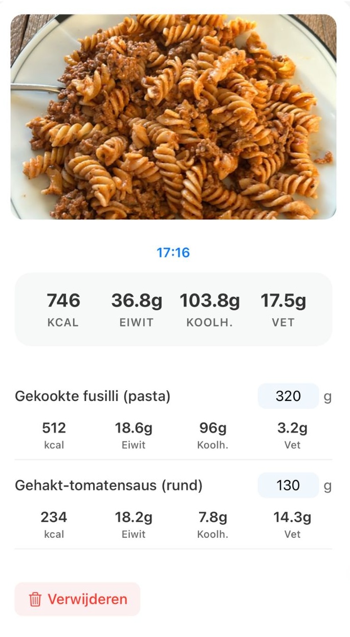 AI scan resultaat met voedingswaarden
