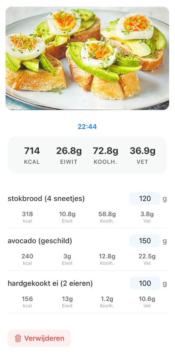 AI scan resultaat met voedingswaarden