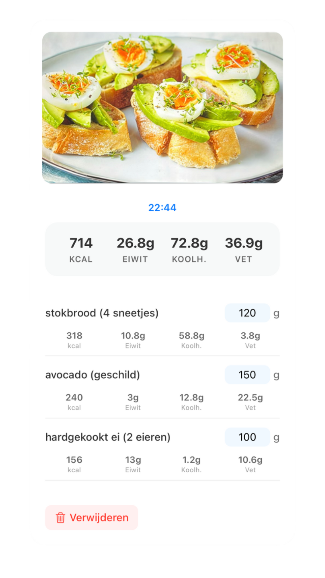 AI scan resultaat met voedingswaarden