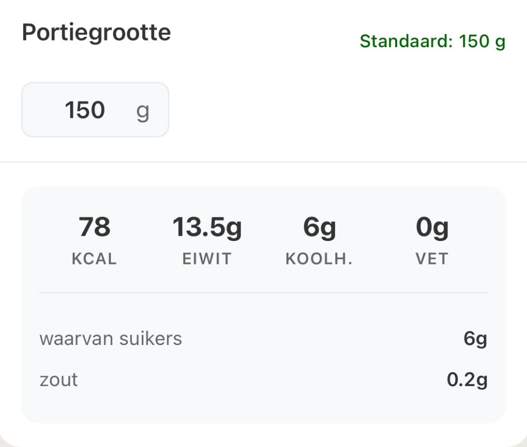 Barcode scan resultaat: nutriënten overzicht