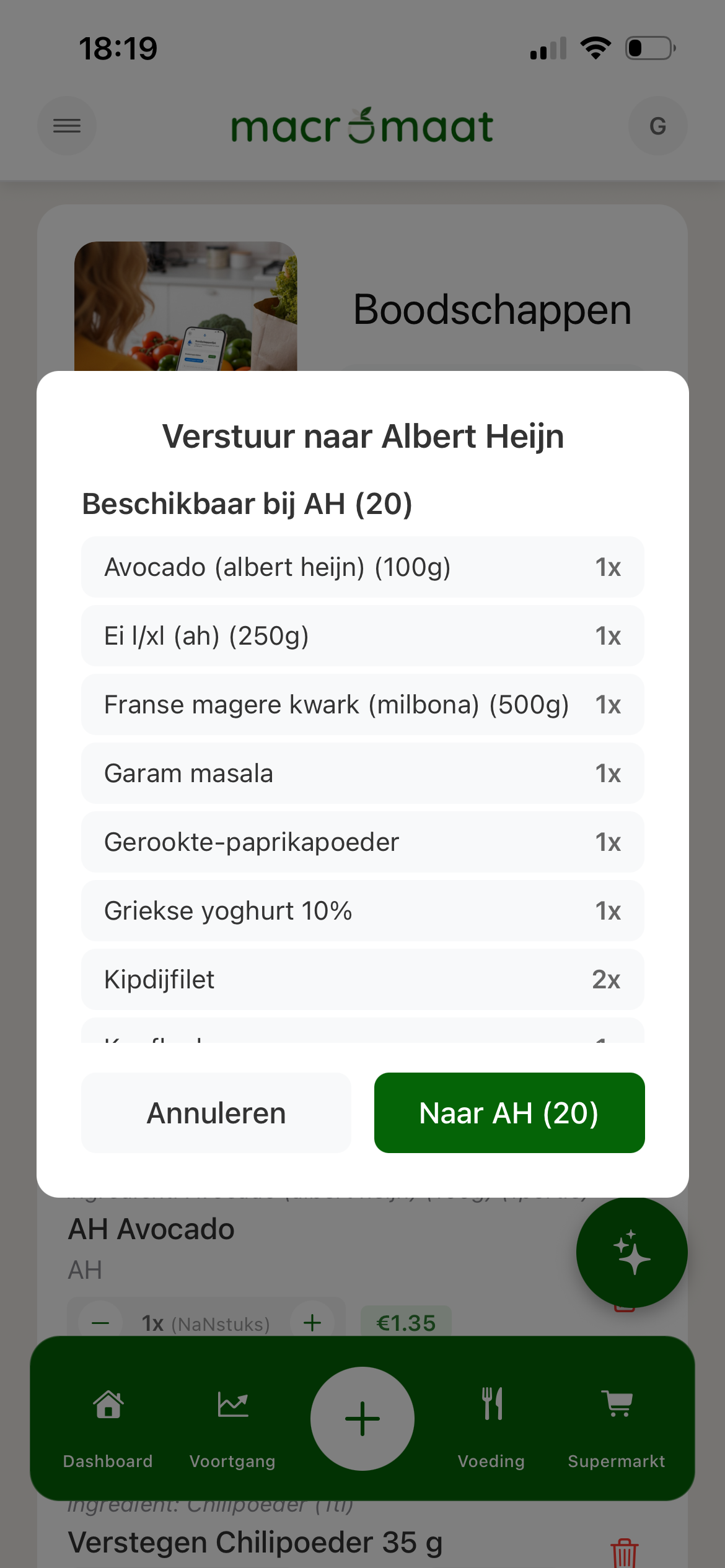 Supermarkt koppeling stap 3: toevoegen aan winkelwagen en bestellen